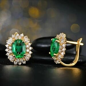 Gold-Plated Emerald Green Halo Earrings